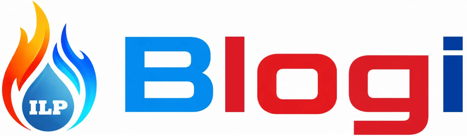 Sininen ja punainen Blogi -logo, vasemmalla liekkikuvio ja teksti ILP, sekä “Blogi” taustalla valkoinen.