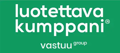 Vihreä taustakuva, jossa valkoisella tekstillä “luotettava kumppani” ja “vastuu group”.