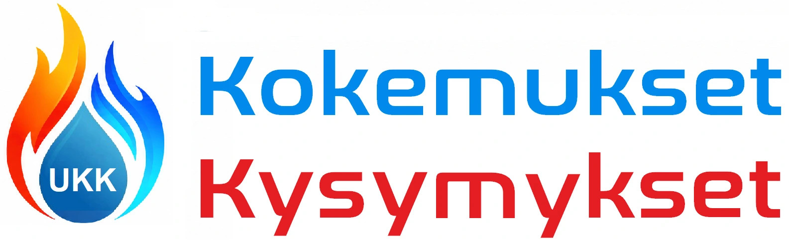 Kokemukset ja Kysymykset logot, sininen ja punainen teksti sekä liekkikuvake UKK vasemmalla.